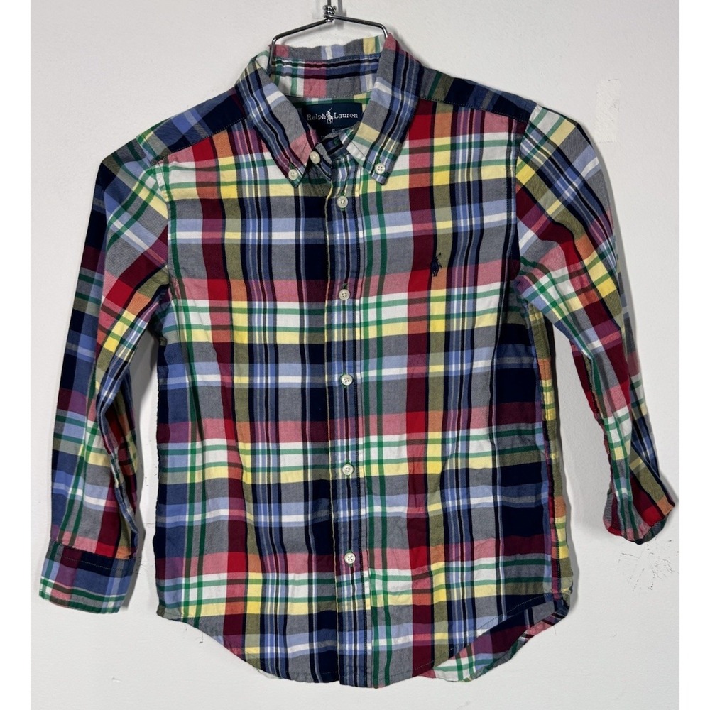Ralph Lauren Boys Multi Color Plaid Cotton Button Down Shirt Size 6 Classic - Picture 2 of 9